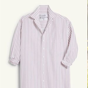 Frank & Eileen Shirley Oversize Button Up Shirt; Large in Maroon/Sand Stripe